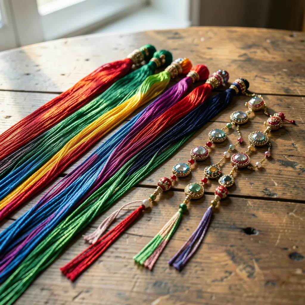 Ashwini Moon and Raksha Bandhan Preparation Guide Cinematic flat lay of colorful traditional silk threads and handmade — Ashwini Energy and the Approaching Raksha Bandhan