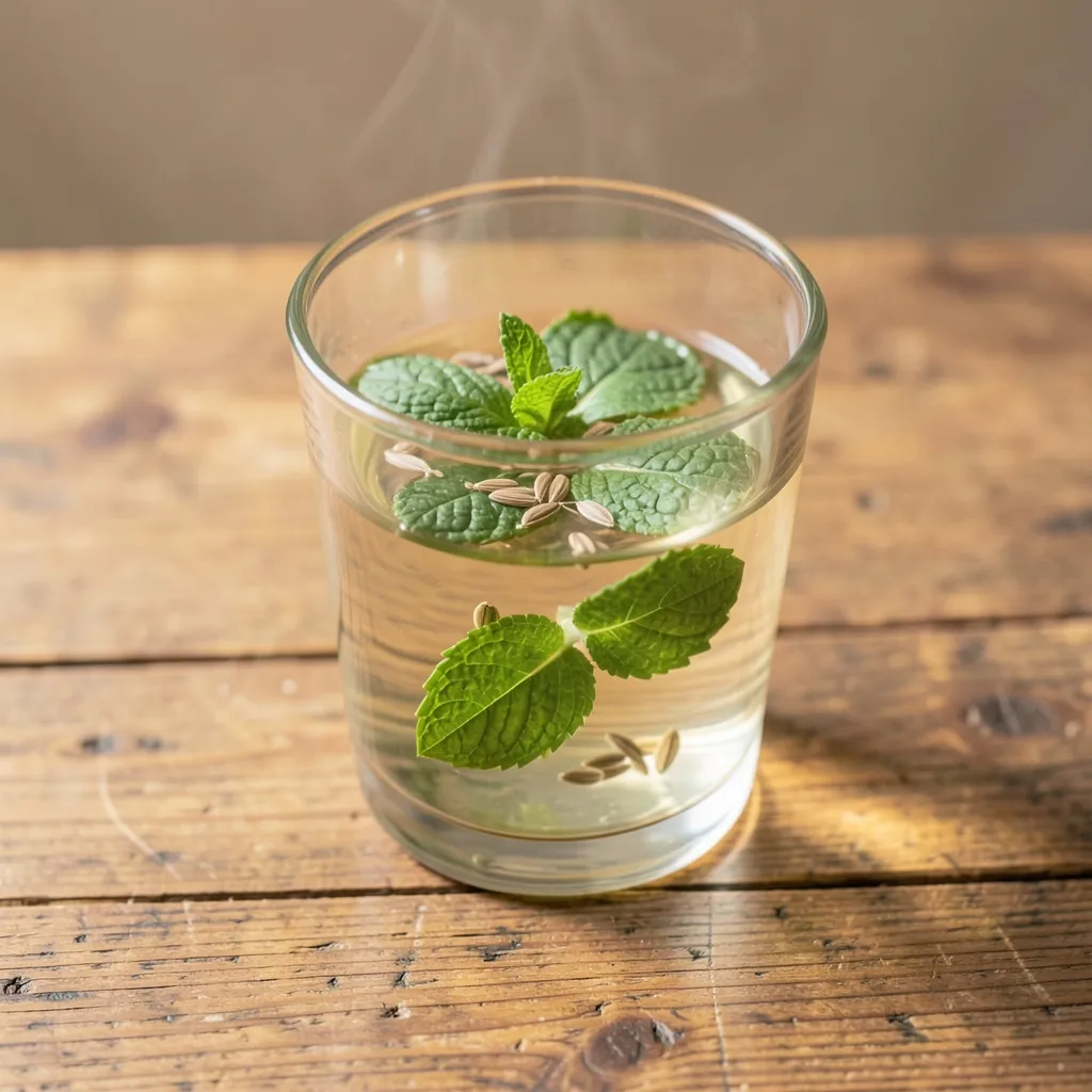 Ayurvedic Health Tips for Cancer Season Energy Minimalist flat lay of a glass of warm water with fresh mint — August Health Check: Cooling Down with Cancer Season