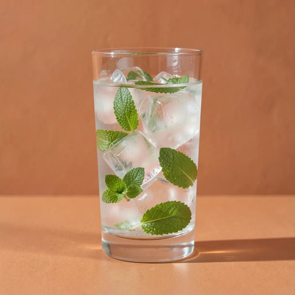 Managing Pitta Dosha: August Summer Heat & Health Check Cool glass of water with fresh mint leaves against a warm terracotta — August Health Check: Managing the Summer Heat