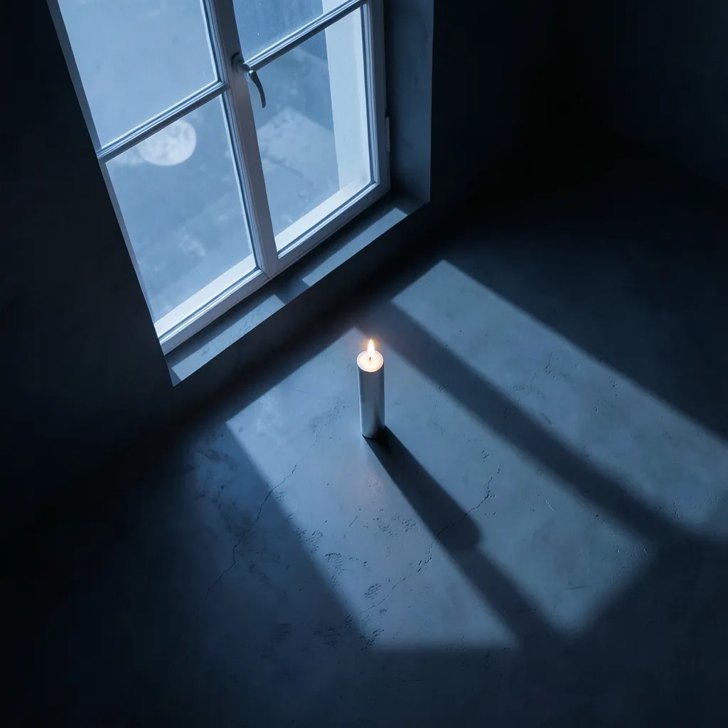 Calming the Scorpio Moon: A Simple 5-Minute Practice Cinematic flat lay of a dark moody room with moonlight streaming through a window — Calming the Scorpio Moon