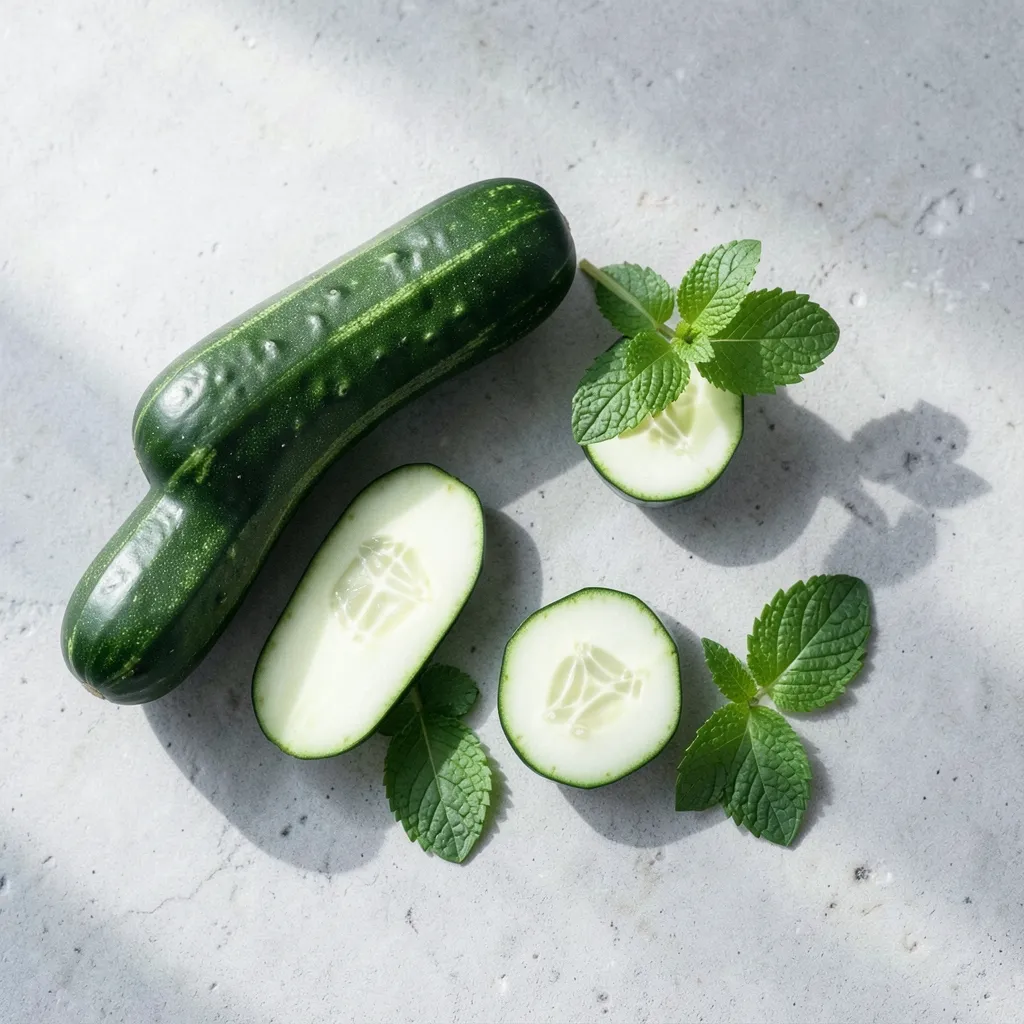 Staying Grounded Under a Cancer Sun: Ayurvedic Tips Minimalist flat lay of fresh cucumbers, zucchini slices — Staying Grounded Under a Cancer Sun