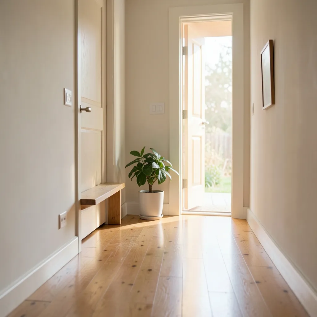Clear Your Entrance for Calm Energy Sunlit entryway with a clean wooden floor — Clear Your Entrance for Calm Energy