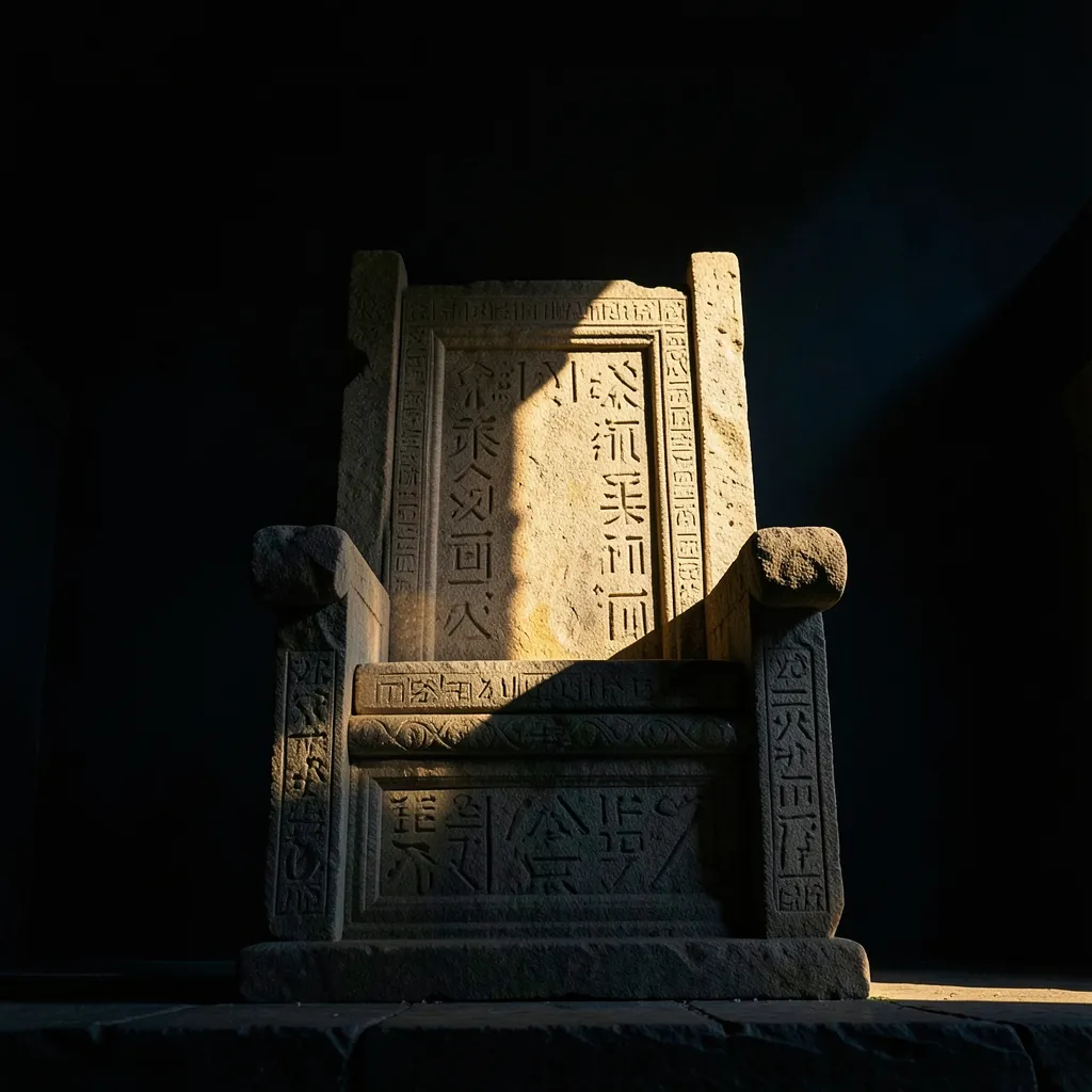 Commanding the Magha Energy: Step Into Your Authority Lone grand stone throne illuminated by a single harsh beam of golden sunlight — Commanding the Magha Energy