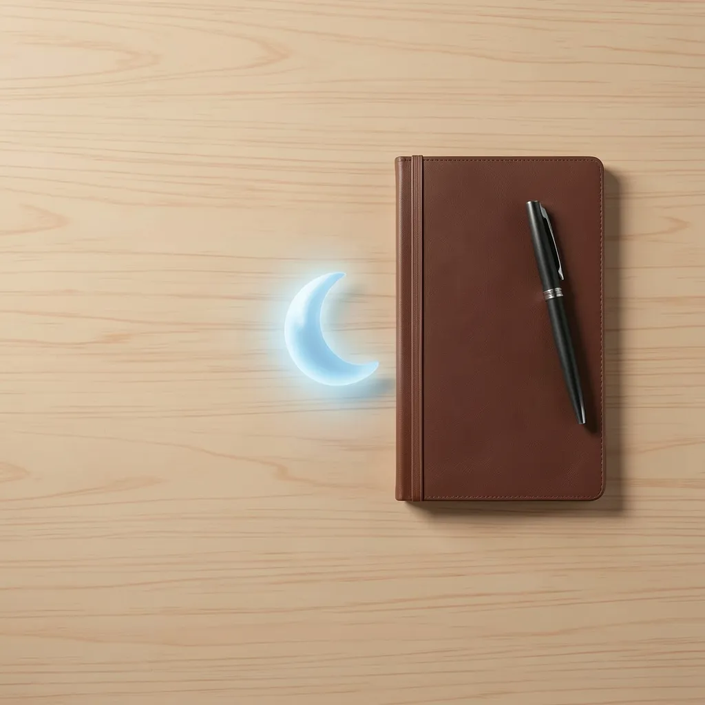कन्या राशि चंद्रमा और आज की कार्य-योजना Clean wooden desk with a notebook, pen, and a subtle glowing moon symbol — आज की ऊर्जा और कार्य-योजना