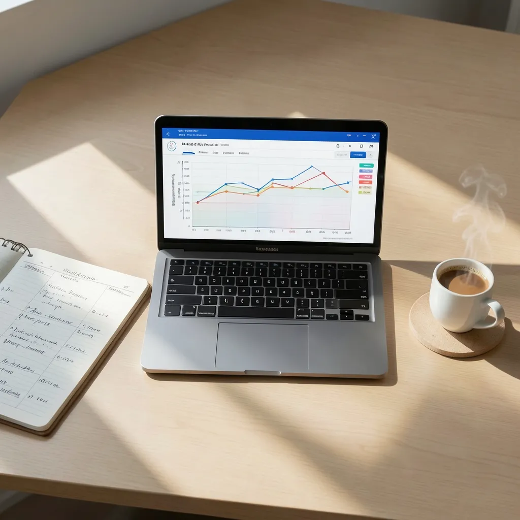Data-Driven Planning: August Transits and Planetary Alignments Minimalist flat lay of a modern desk with a sleek laptop showing data charts — Data-Driven Planning: August Transits