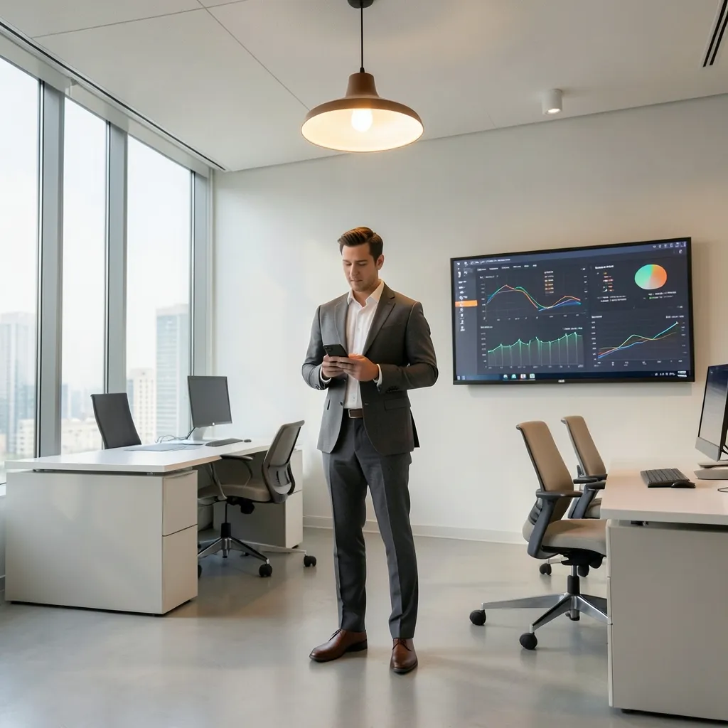 Don't Let the Slowdown Stop You Sleek, modern office space with a single, focused figure standing tall — Don't Let the Slowdown Stop You