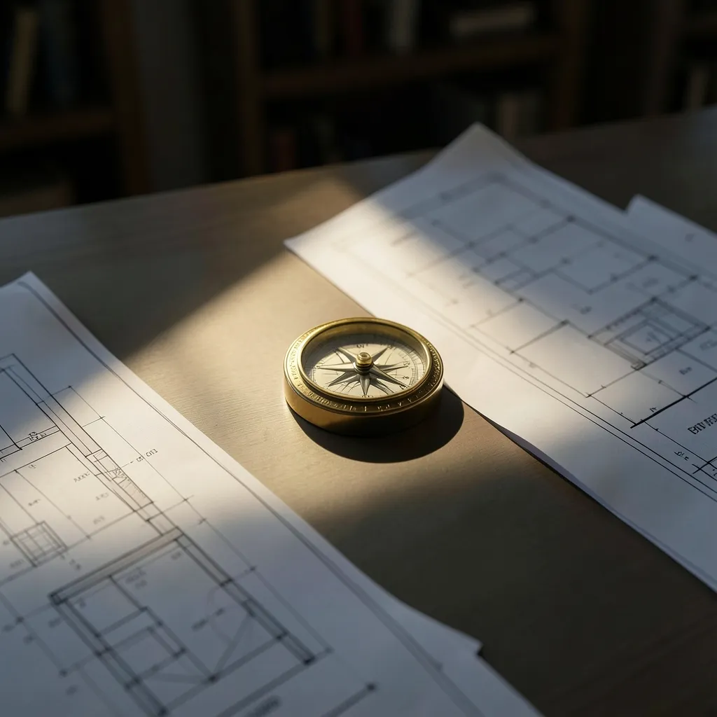 Éxito y liderazgo: Aprovecha el poder de Pushya Cinematic flat lay of a minimalist desk with a brass compass — Aprovecha el poder de Pushya: Tu estrategia para el éxito