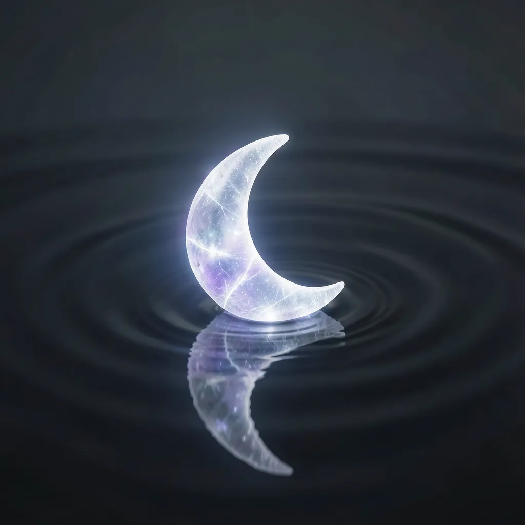 Finding Calm Under the Cancer Transit: Mental Peace Remedies Glowing crescent moonstone resting on smooth dark water — Finding Calm Under the Cancer Transit