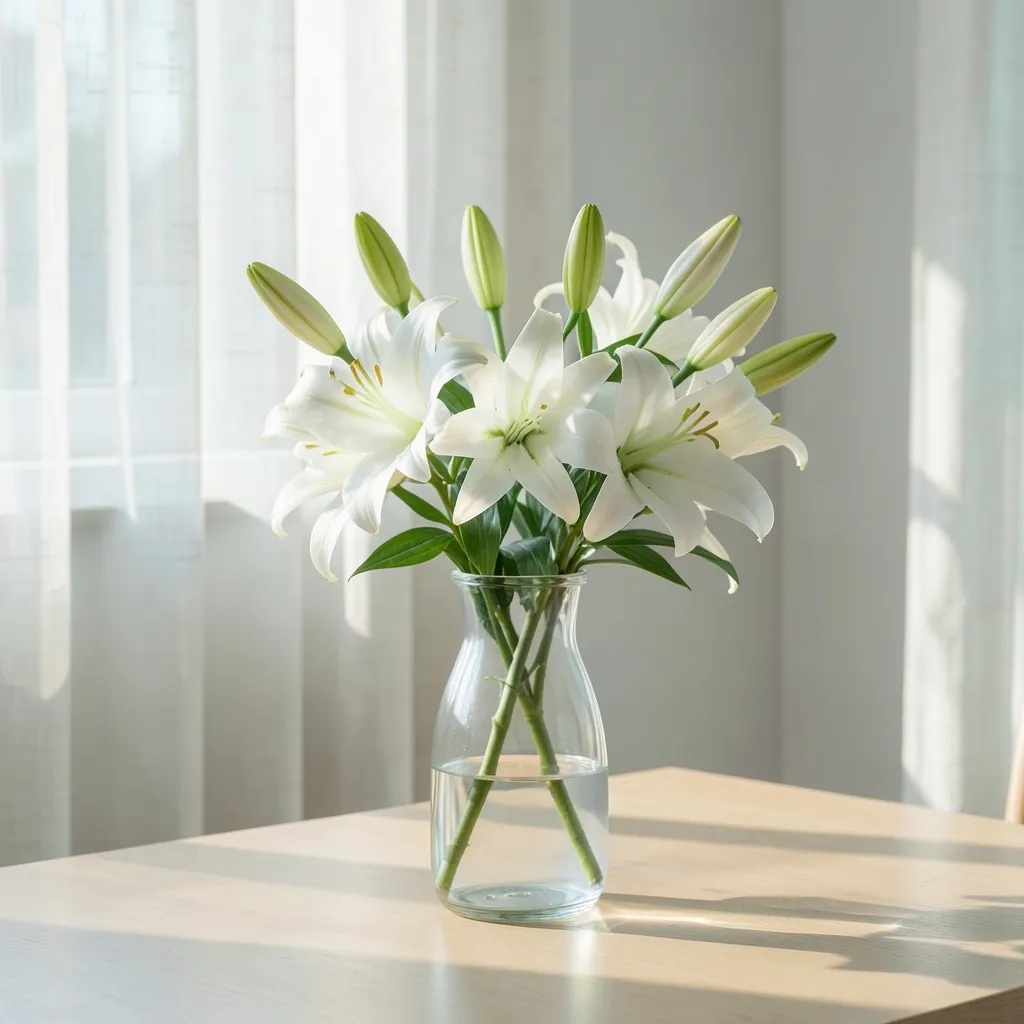 Finding Harmony as Venus Enters Libra Serene, sunlit room with fresh white lilies in a simple glass vase — Finding Harmony as Venus Enters Libra