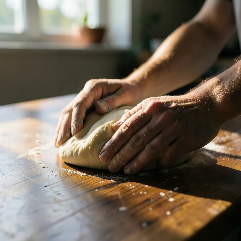 Finding your rhythm under the Hasta Moon transit Hands gently kneading dough on a wooden kitchen counter — Finding your rhythm under Hasta's grip