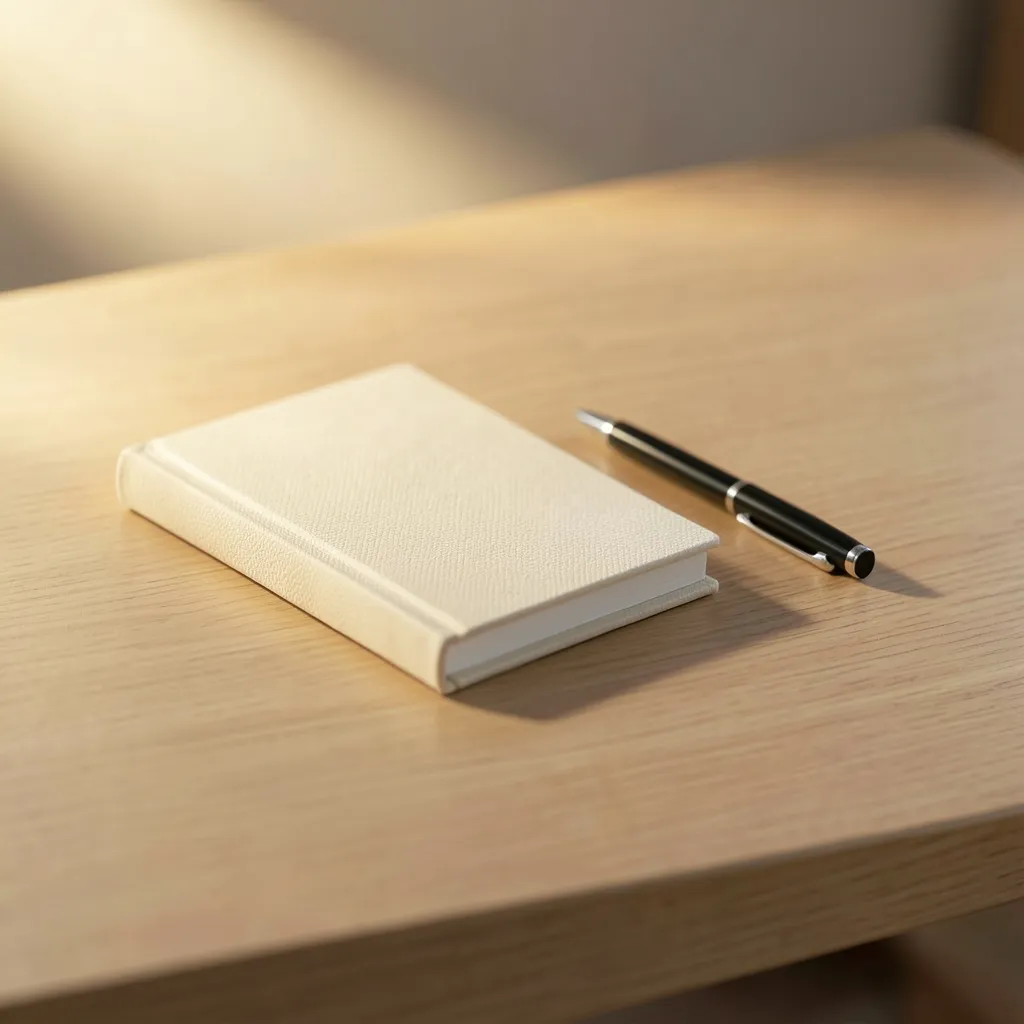 Jupiter in Pushya: Your July 17th Energy Shift High-quality photograph of a clean wooden desk with a single notebook, a pen — July 17th Vibes: Jupiter in Pushya is a Mood