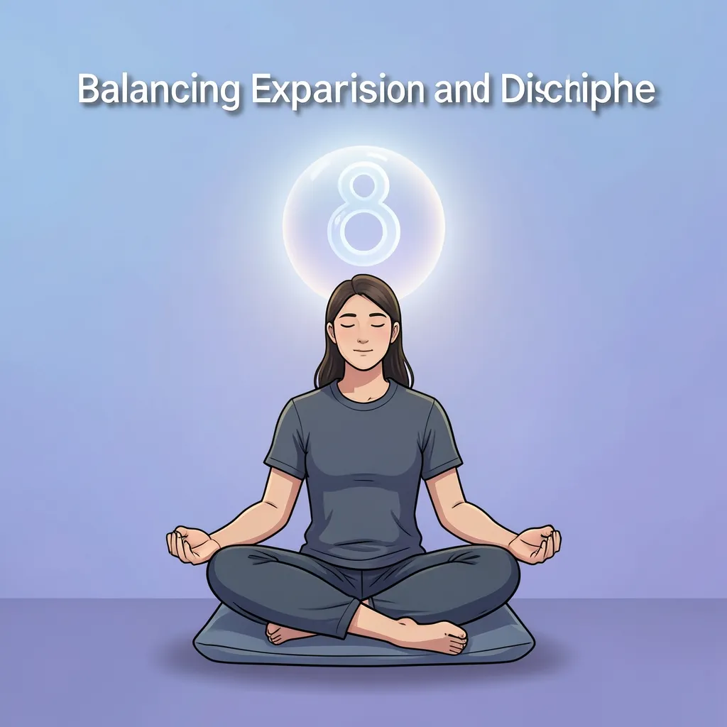 July 2026: Balancing Expansion and Discipline 1:1 square illustration of a person meditating with a glowing orb of number — July 2026: Balancing Expansion and Discipline