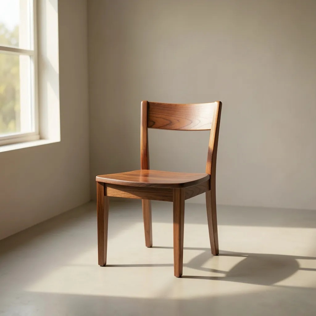 Jupiter in Pushya: Finding Stability and Purpose High-quality photograph of a single, sturdy wooden chair in a sunlit, quiet room — The Weight of Pushya
