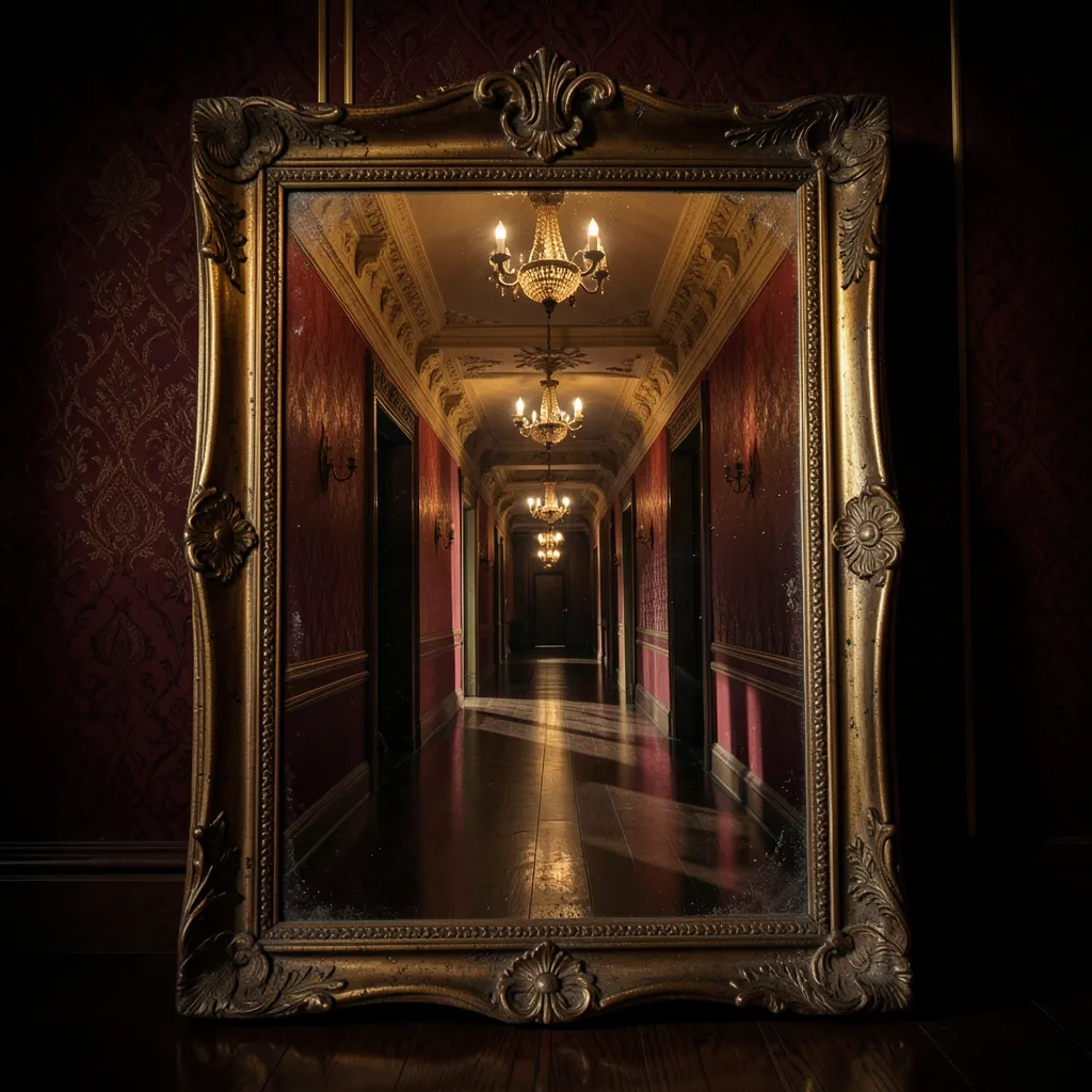 The Weight of Magha: Ketu and Ancestral Karmic Debt Old ornate mirror reflecting a shadowy ancestral hallway, dim amber lighting — The Weight of Magha: Ketu's Inheritance