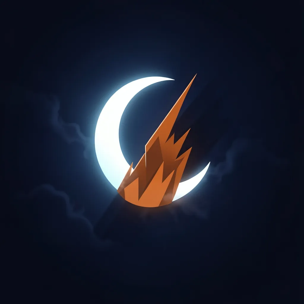 Navigating the Krittika Moon and Mars Intensity High-contrast illustration of a glowing crescent moon partially obscured by a sharp, geometric flame — Krittika's Sharp Edge