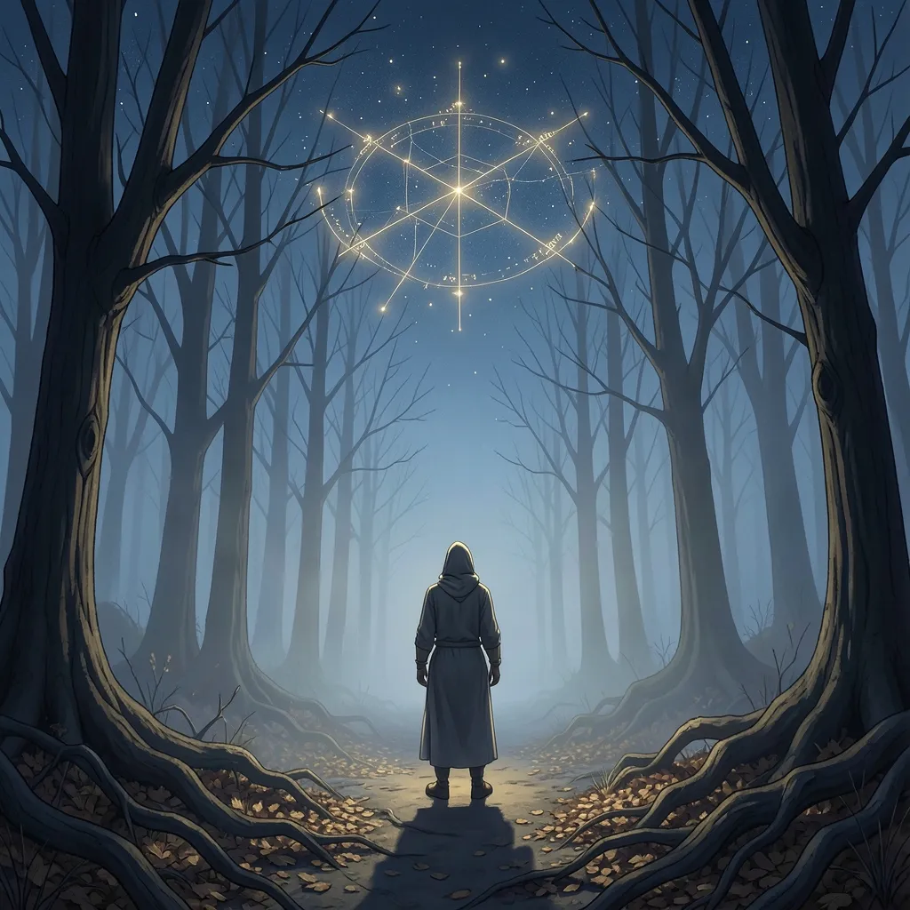 Is your life written in the stars? Destiny vs Free Will Atmospheric illustration of a person standing at a crossroads in a foggy forest — क्या सच में हम अपने भाग्य के गुलाम हैं?