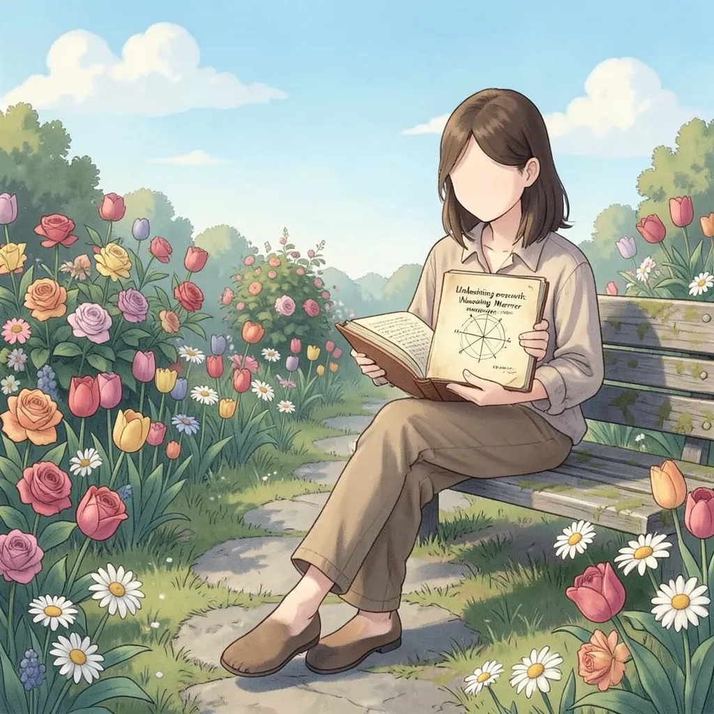 Making peace with the slowdown Serene, calming illustration of a person sitting in a peaceful garden — Making peace with the slowdown