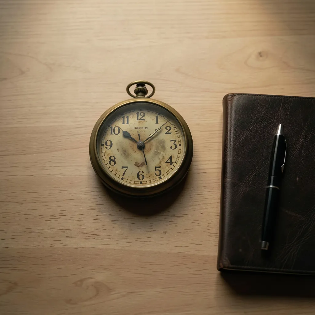 Master Your Ambition: Revati Nakshatra Transit Guide Minimalist vertical flat lay of a clean wooden desk with a vintage brass clock — Master Your Ambition: August 4, 2026