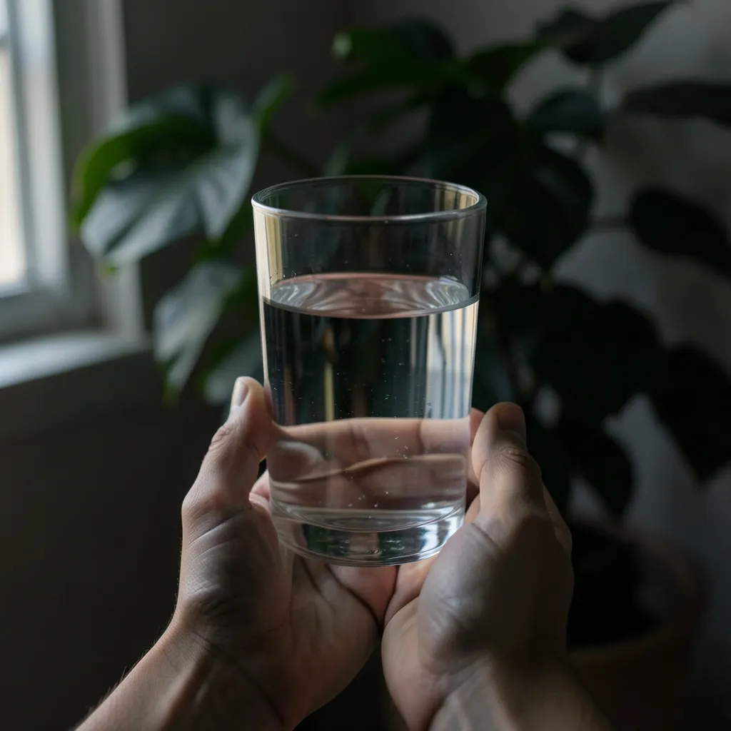 When Every Conversation Feels Like a Test: Moon in Jyeshtha Remedy Clear glass of cold water held in hands — When the Moon Hits a Wall
