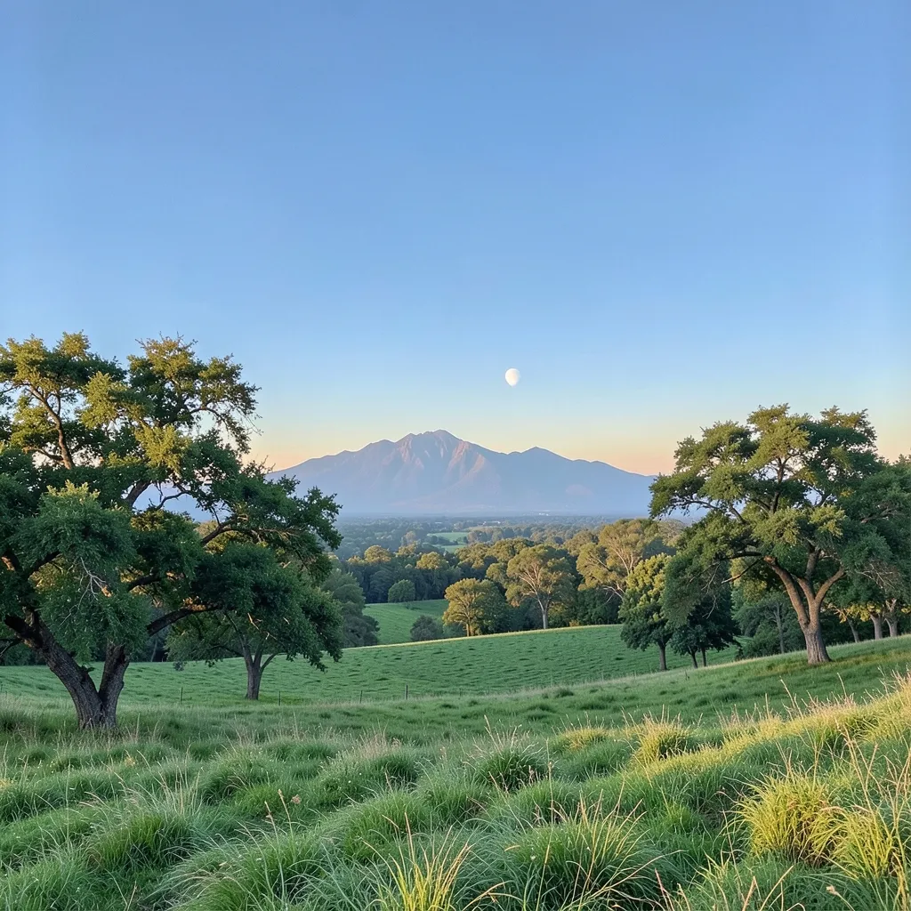 Stay Grounded While the Moon Hits Taurus Serene, early morning landscape with a clear blue sky — Stay Grounded While the Moon Hits Taurus