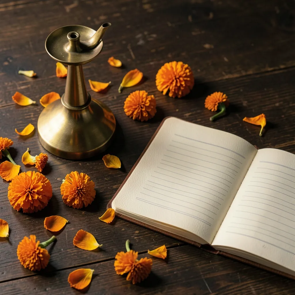 Sharad Navratri Prep: Numerology & Astrology Timing Minimalist festive preparation flat lay with brass oil lamp — Sharad Navratri Prep: It’s Time for Some Number Magic