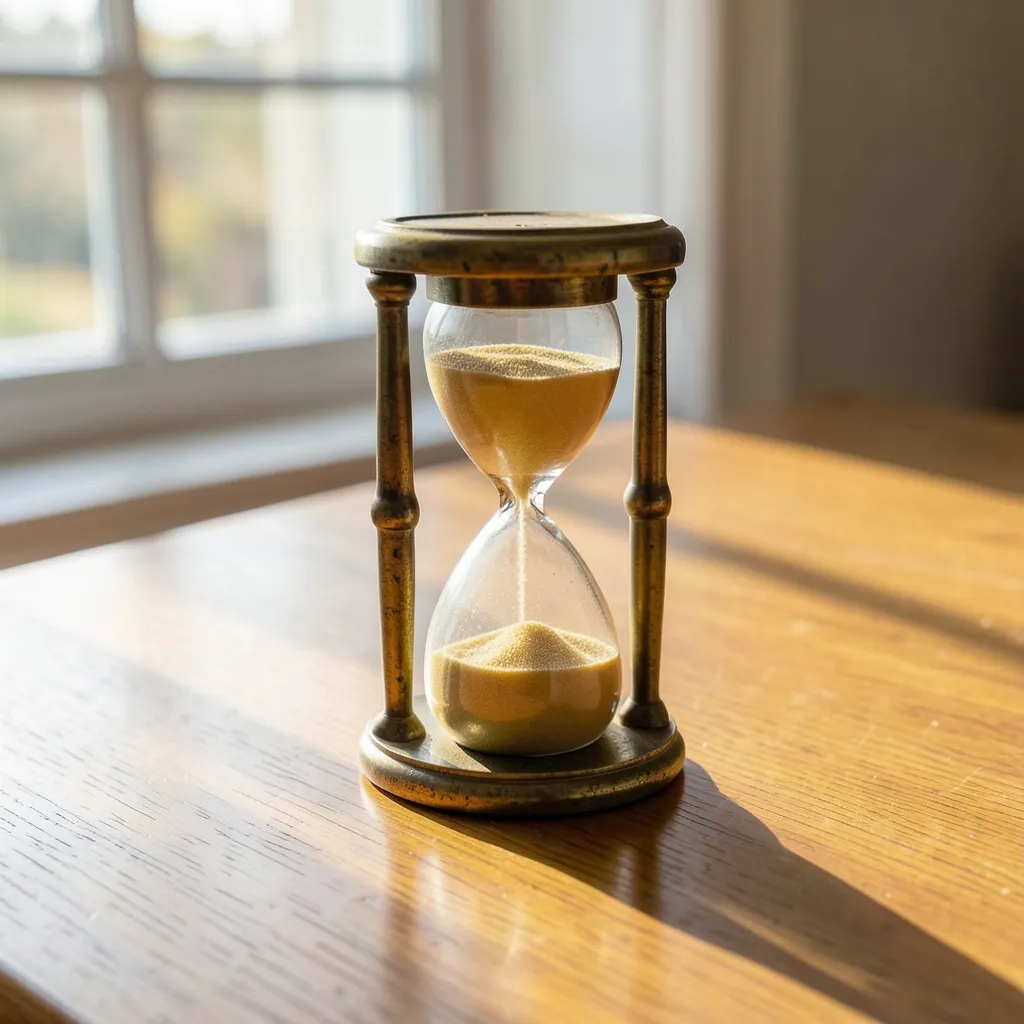 How to survive a planetary retrograde without the stress High-quality photograph of a vintage hourglass on a clean wooden desk — When the Planets Decide to Put on the Brakes