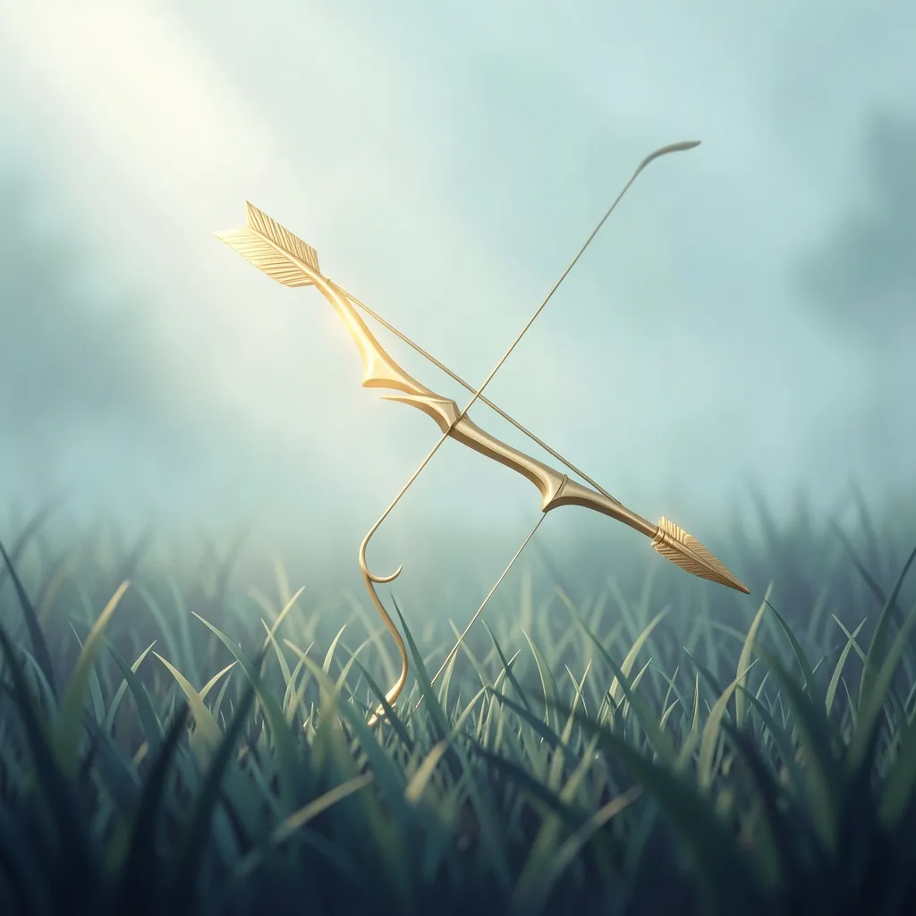 Punarvasu Nakshatra: Understanding the Energy of Renewal Minimalist illustration of a golden bow and arrow resting in a field — The Return of Light: Punarvasu’s Grasp