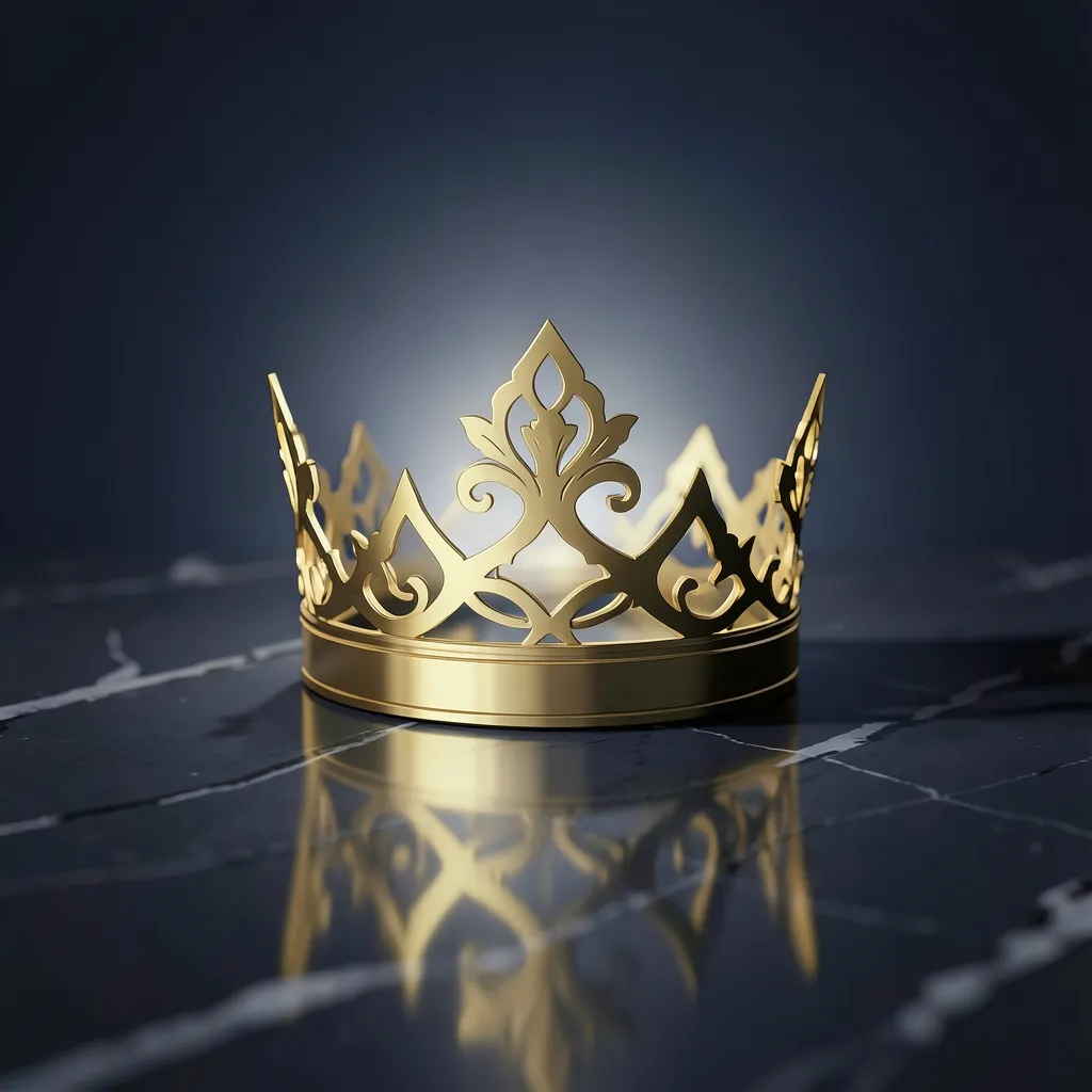 Jupiter in Pushya: How to Build Authority and Career Success High-contrast illustration of a golden crown resting on a polished dark marble — The Power of Pushya: Jupiter’s Precision