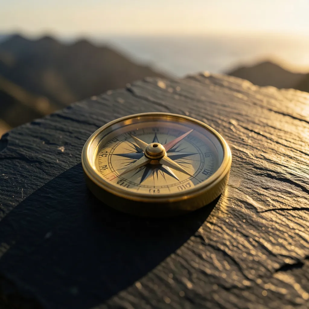 The Power of Pushya: Why This Transit Builds Real Leaders Polished brass compass resting on dark slate — The Power of Pushya: Why Leaders Rule