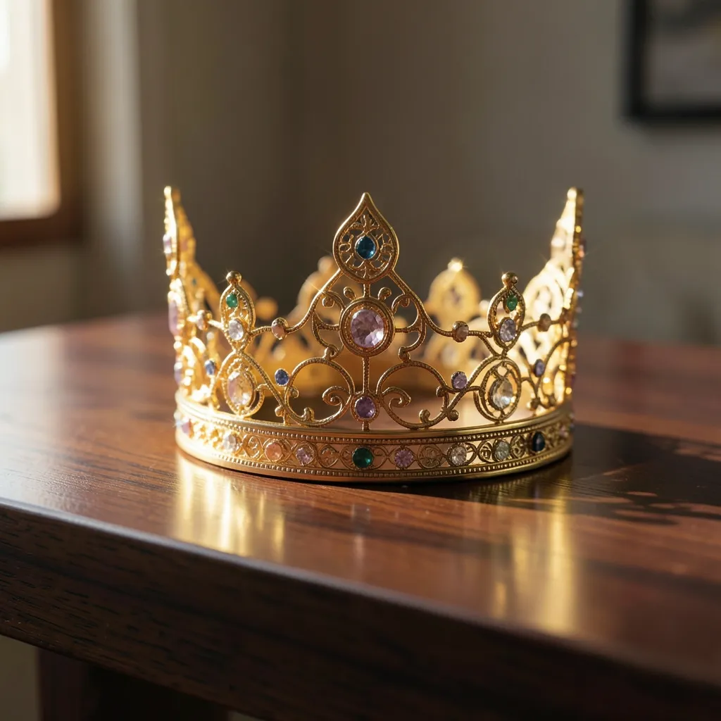 पुष्य नक्षत्र: नेतृत्व और सफलता का राज Majestic golden crown resting on a minimalist wooden desk, warm sunlit atmosphere — पुष्य नक्षत्र: नेतृत्व और सफलता की अग्नि
