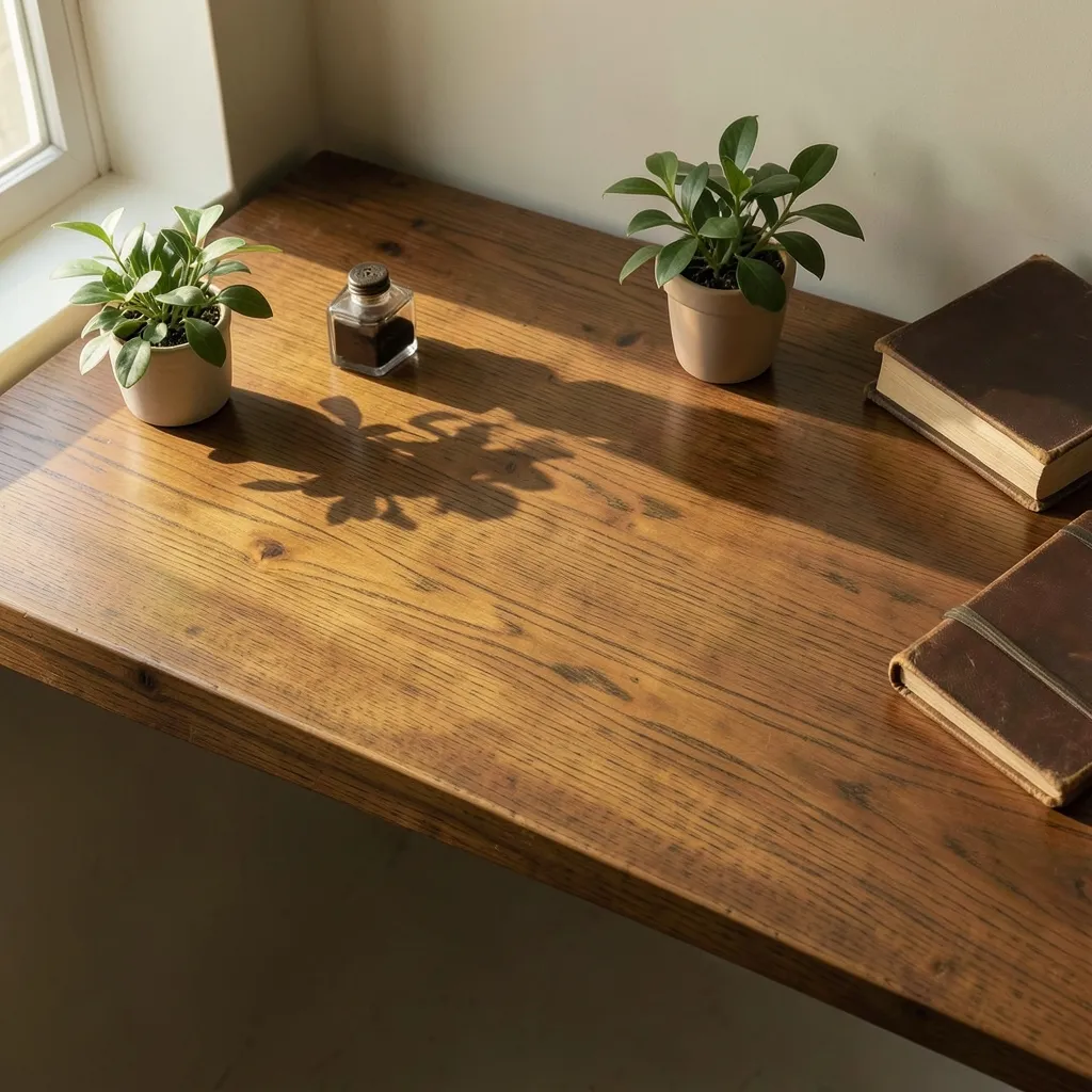Working with Pushya Energy: Why Slowing Down Wins Cinematic flat lay of a wooden artisan desk with warm golden hour light streaming through — The Focused Energy of Pushya