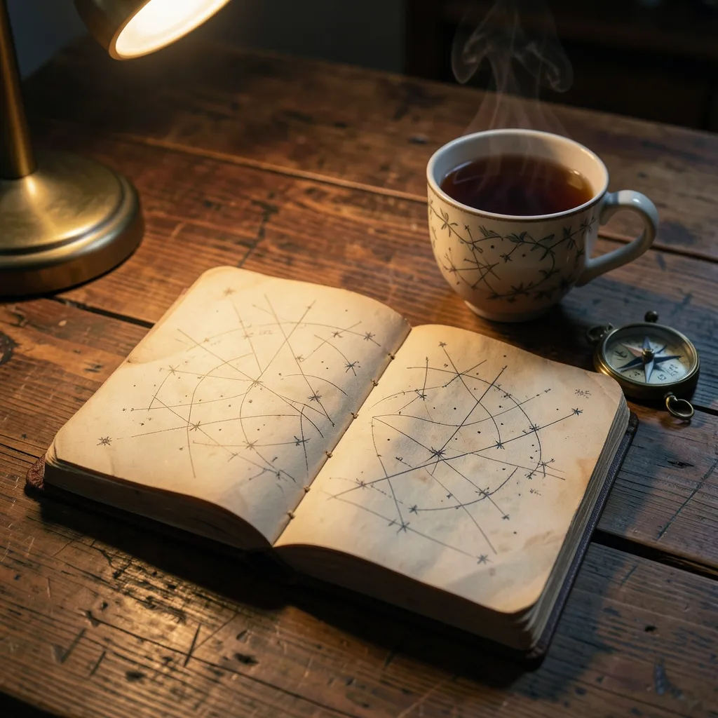 रेट्रोग्रेड को ऐसे बनाएं अपना हथियार | Astrology Tips Cinematic flat lay of an open vintage notebook on a rustic wooden desk — रुकावटें नहीं, ये तो रफ़्तार पकड़ने का मौका है