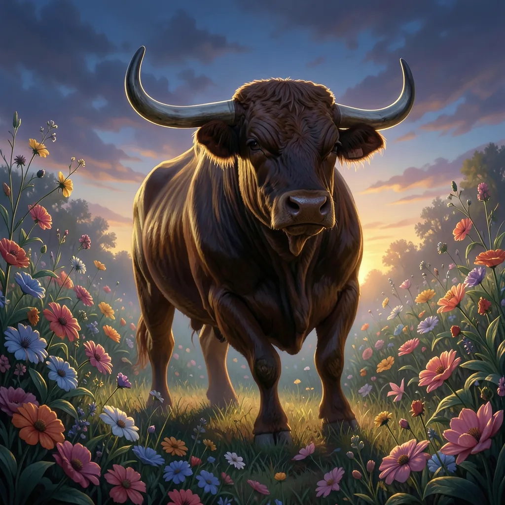 Rohini Nakshatra Influence: Moon and Mars in Taurus Lush, artistic representation of a bull standing — Rohini: The Star of Growth and Luxury