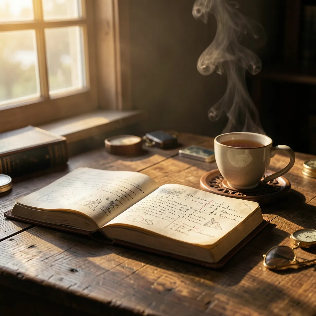 Sagittarius Moon Energy: Why You Feel So Restless Right Now Sunlit room with an open travel journal, a steaming cup of tea — Feeling the Sagittarius Moon stretch?