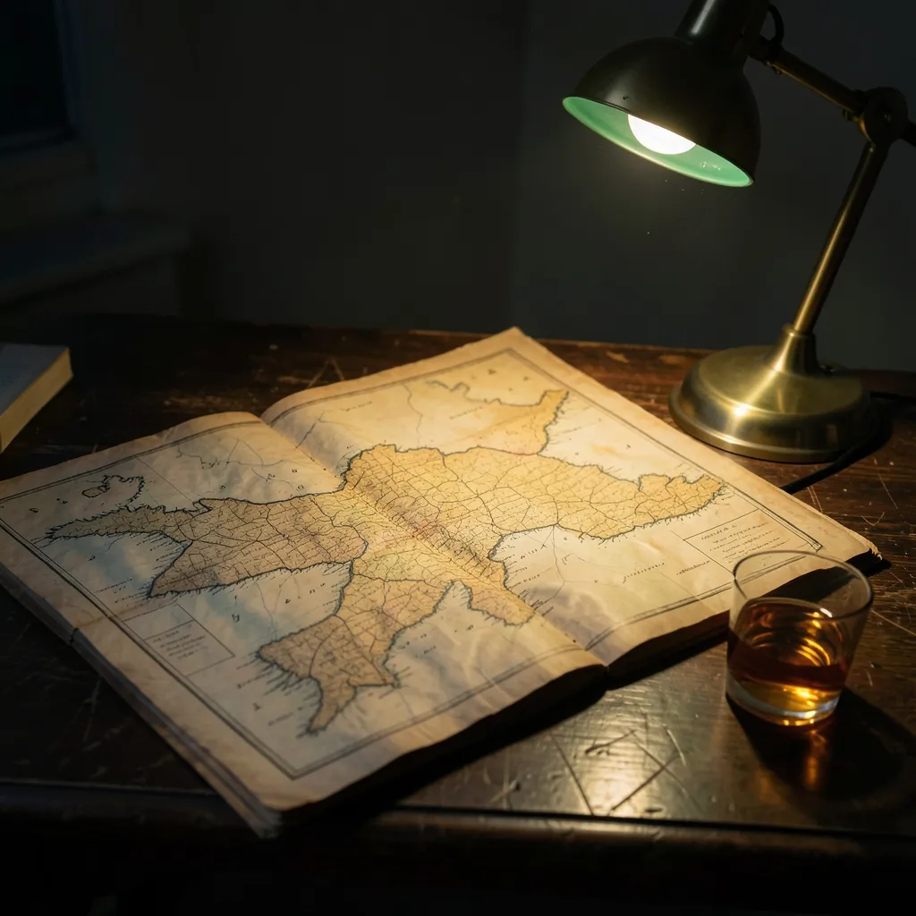 Sagittarius Moon: How to Handle the Restless Urge to Quit Open vintage map on a dark wooden desk beside a warm brass desk lamp and a glowing — Sagittarius Moon: Keep Your Focus Sharp