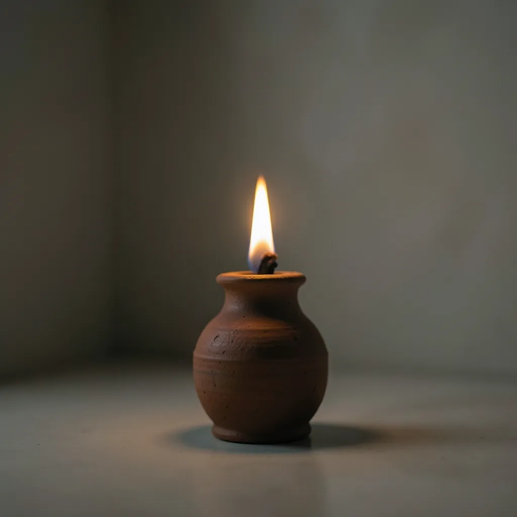 Feeling the Saturn Squeeze? Try This Quick Grounding Reset Cinematic moody close-up of a small clay oil lamp burning softly in a quiet room — Feeling the Saturn Squeeze?