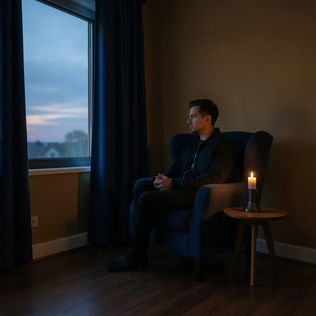 Working with the Scorpio Moon Intensity Person sitting by a dimly lit window at twilight, deep in thought — Working with the Scorpio Moon