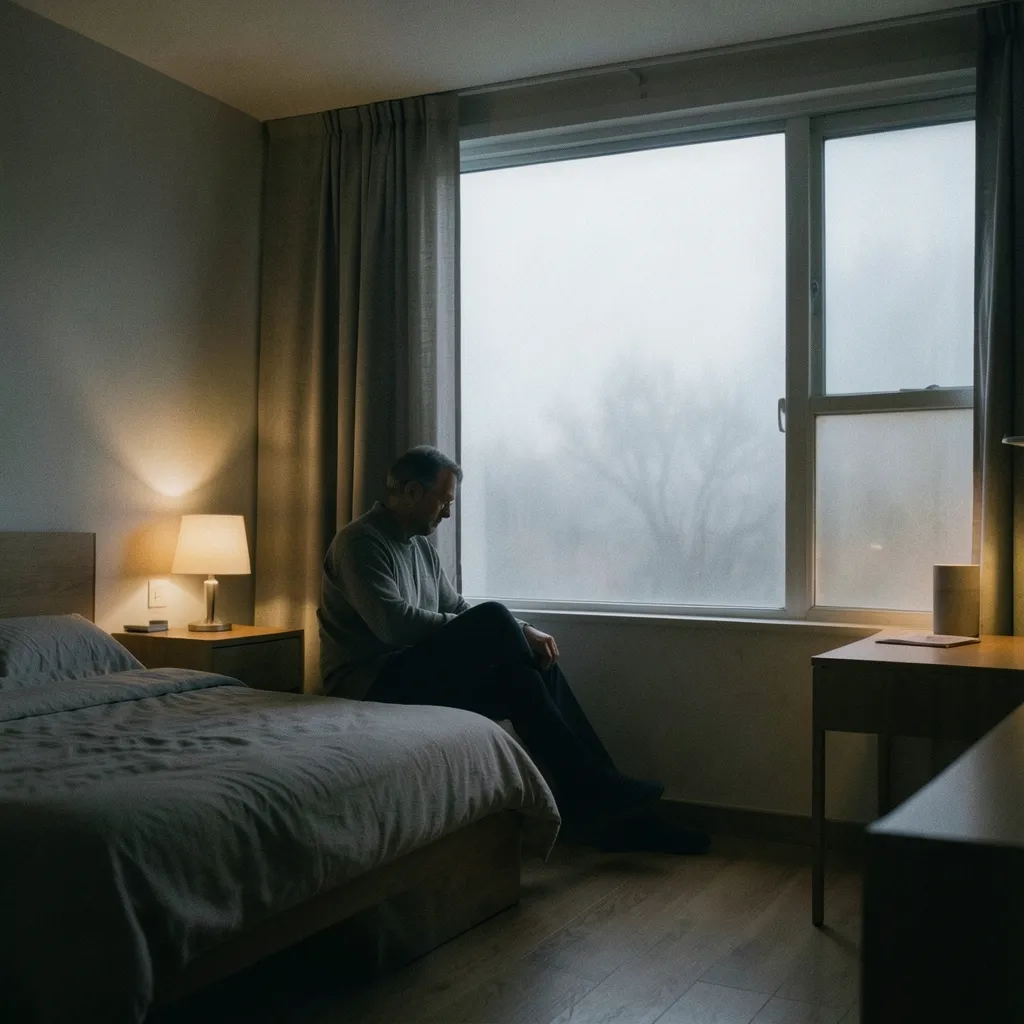 Navigating September's Heavy Karmic Shift and Saturn's Pressure Person sitting still near a foggy window at dawn, dim warm lamplight — September's Karmic Shift