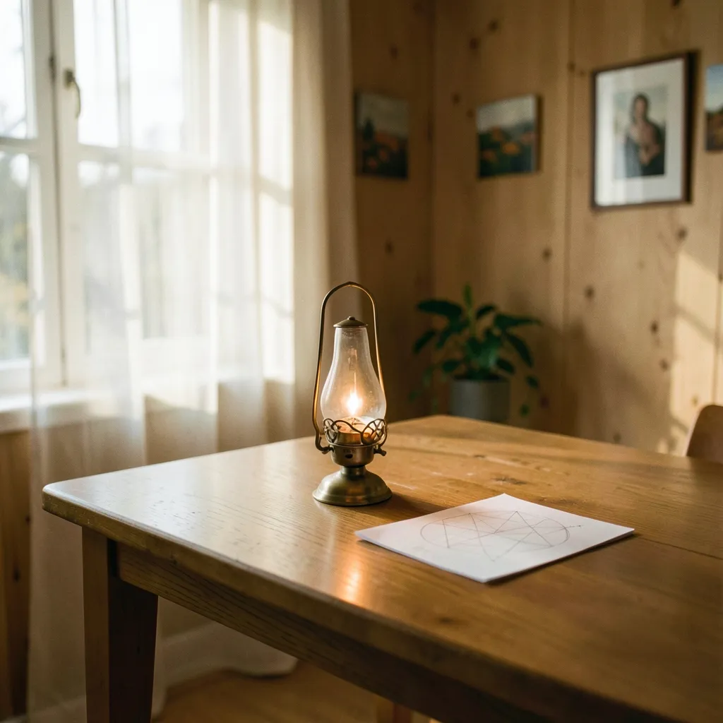 Sharad Navratri Numerology & Lo Shu Grid Prep Warm cozy autumn interior with a small lit brass oil lamp, clean wooden table — Sharad Navratri: Get Your Numbers Ready