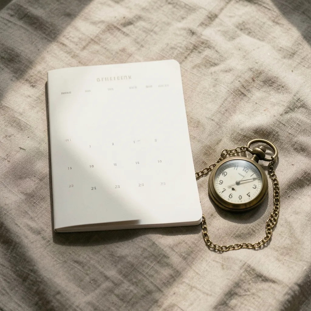 Smart Weekly Planning Using Vedic Astrology & Muhurat Timing Minimalist flat lay of a modern minimalist calendar planner and a brass pocket watch — Smart Planning for the Week Ahead