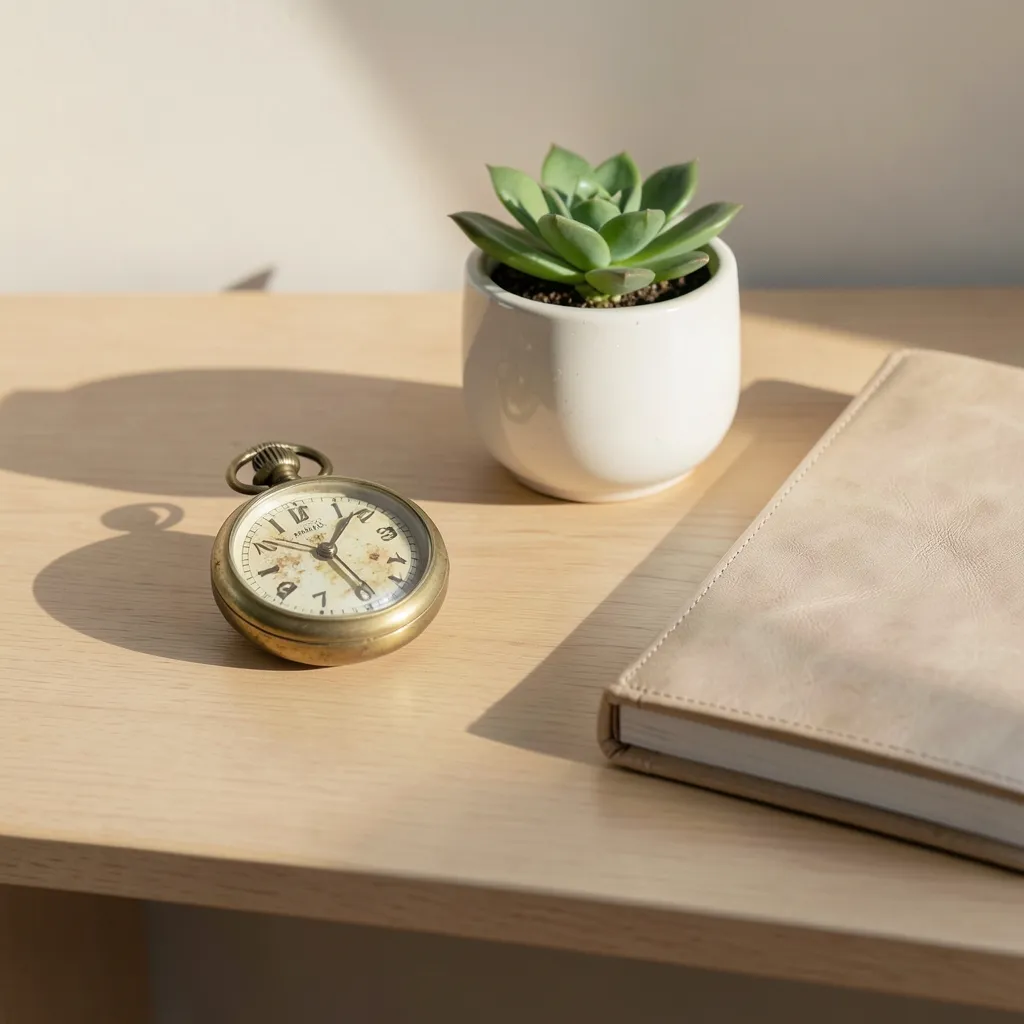 Smart Timing for Your Week Ahead: Astrology & Muhurat Guide Minimalist aesthetic flat lay of a modern minimalist desk with a brass pocket watch — Smart Timing for Your Week Ahead