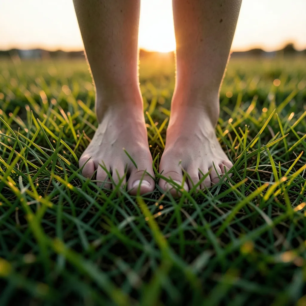 How to Ground Mars in Taurus Energy Bare feet touching lush green grass at sunset — Smoothing Out Mars Energy