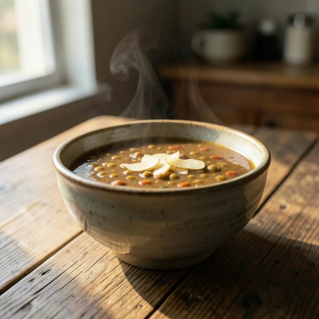 How to Stay Grounded and Protect Your Digestion During the Cancer Stellium Warm bowl of spiced lentil soup with fresh ginger slices on a rustic wooden table — Staying Grounded with the Cancer Stellium