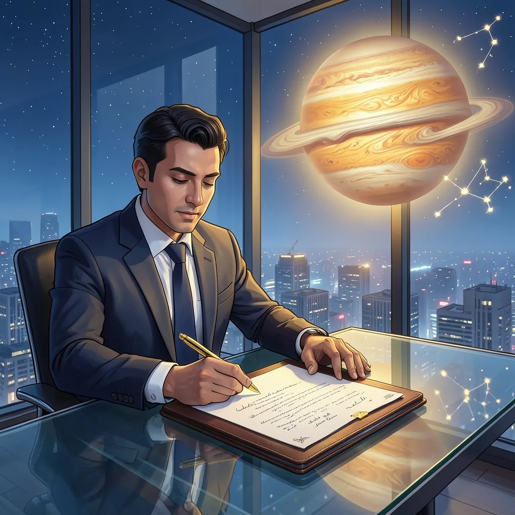 Stop Leaving Your Success to Chance Person confidently signing a contract with Jupiter in Pushya — Stop Leaving Your Success to Chance