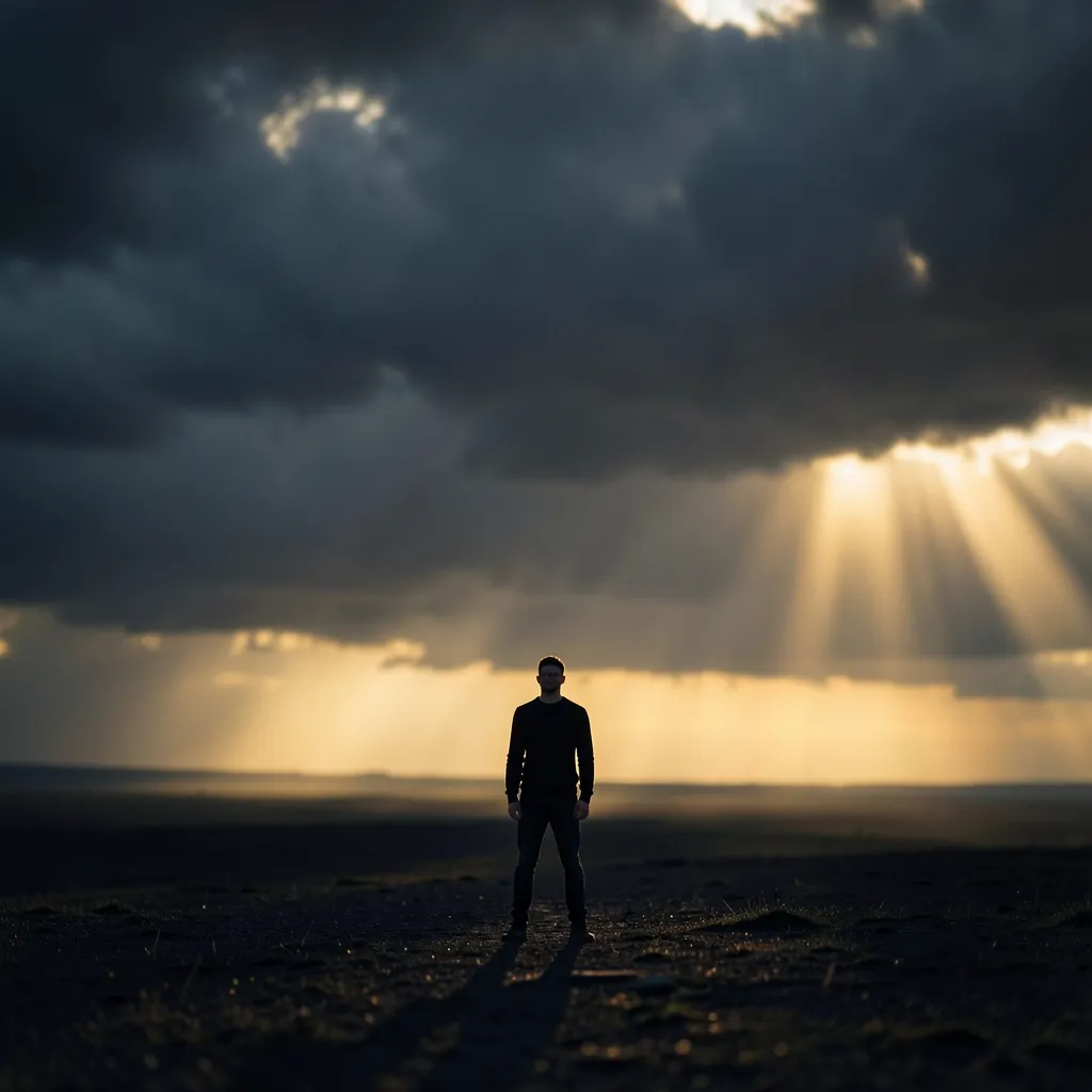 सिंह राशि में सूर्य और आपकी एम्बिशन की असली ताकत Cinematic warm golden sunlight breaking through dark dramatic clouds — सिंह राशि में सूर्य का दबदबा और एक सीधा सवाल
