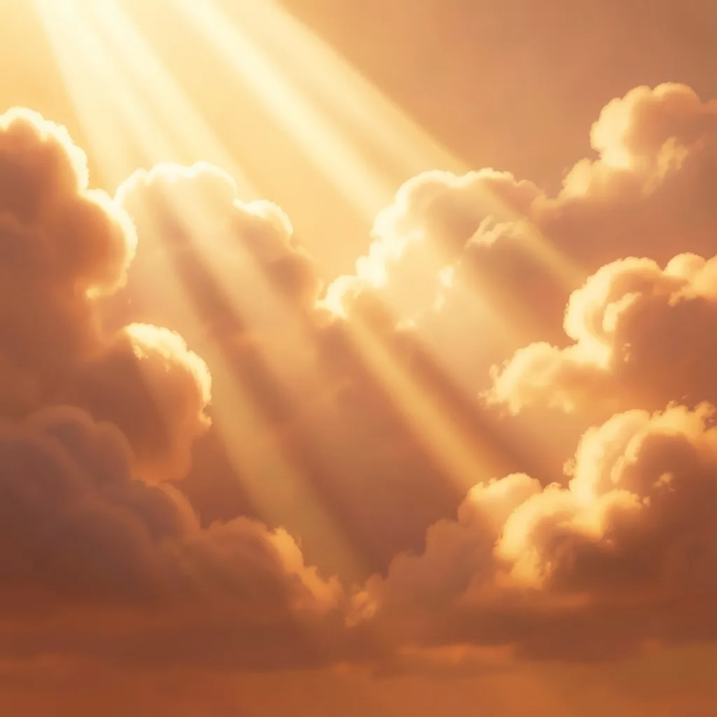 सिंह राशि में सूर्य का तेज: आज का गोचर Golden sun rays breaking through soft clouds, warm orange and amber tones — सिंह राशि में सूर्य का तेज