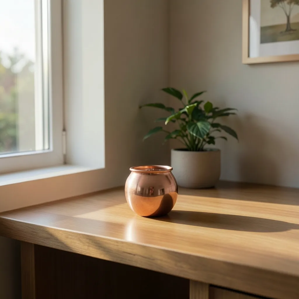 घर में सकारात्मक ऊर्जा के लिए वास्तु टिप्स Minimalist living room corner with soft morning sunlight falling on a clean — घर में सकारात्मक ऊर्जा के लिए एक छोटा सा बदलाव