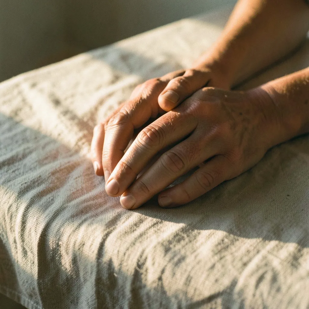 Venus in Uttara Phalguni: Why Love Needs a Solid Foundation Minimalist aesthetic of two intertwined hands resting — Venus in Uttara Phalguni: Love Needs a Solid Foundation