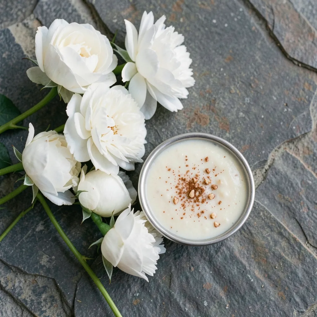 Venus in Virgo Remedy: How to Stop Nitpicking and Soften Your Relationships Fresh white flowers and a small silver bowl of rice pudding on a textured stone surface — Healing Venus in Virgo