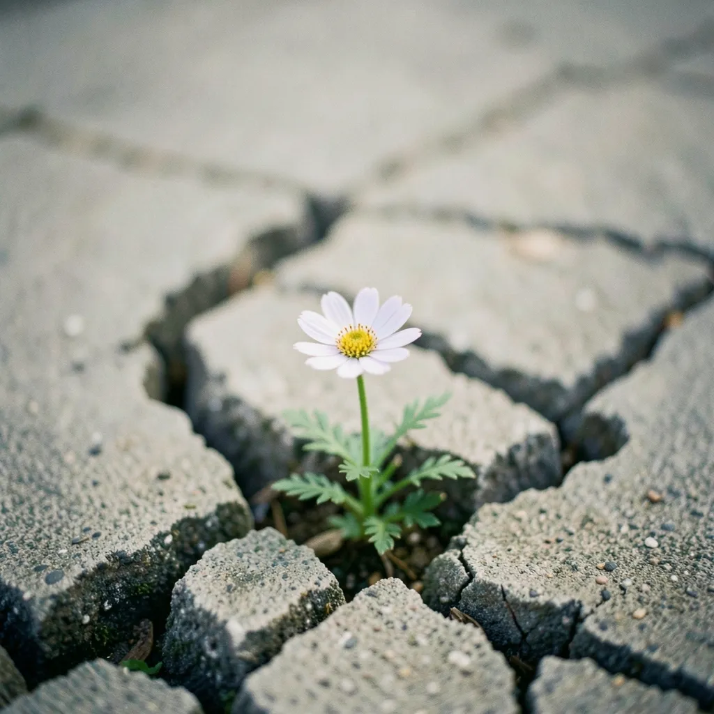 Venus in Virgo Relationship Tips: Stop Overthinking Love Single wildflower growing through cracked concrete — Finding Harmony While Venus Is in Virgo